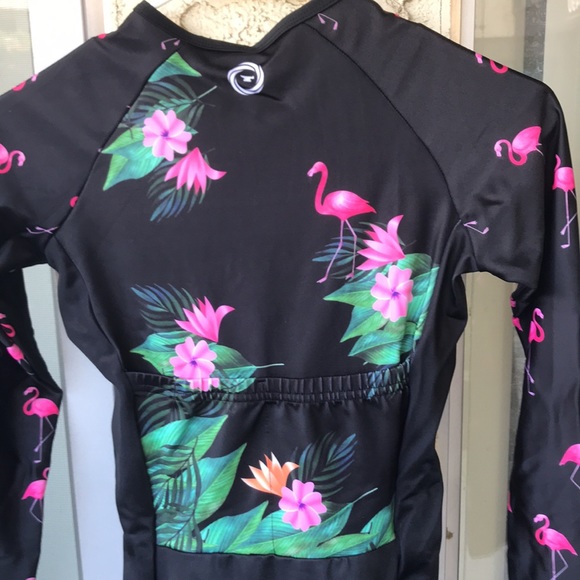 Flamingo Print Long Sleeve Cycling Triathlon Skinsuit - Picture 9 of 13